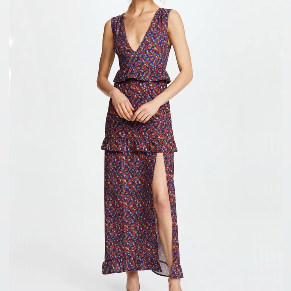 Nightwalker Elsa Red Floral Print Slit Maxi Dress